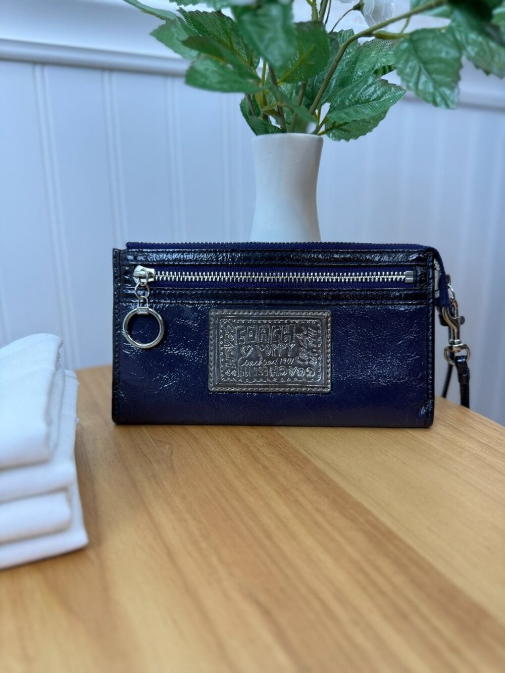 Coach Poppy Collection Dark Blue Purple Patent Leather Wristlet
